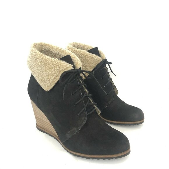 Caslon Womens Eu 39 US 8.5 Black Gaby Faux Shearling Lace-Up Ankle Boots - Picture 1 of 6